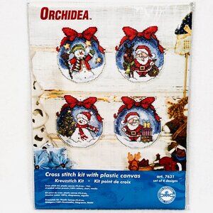 Orchidea Cross Stitch Kit With Plastic Canvas - 4 Christmas Designs - New/Sealed